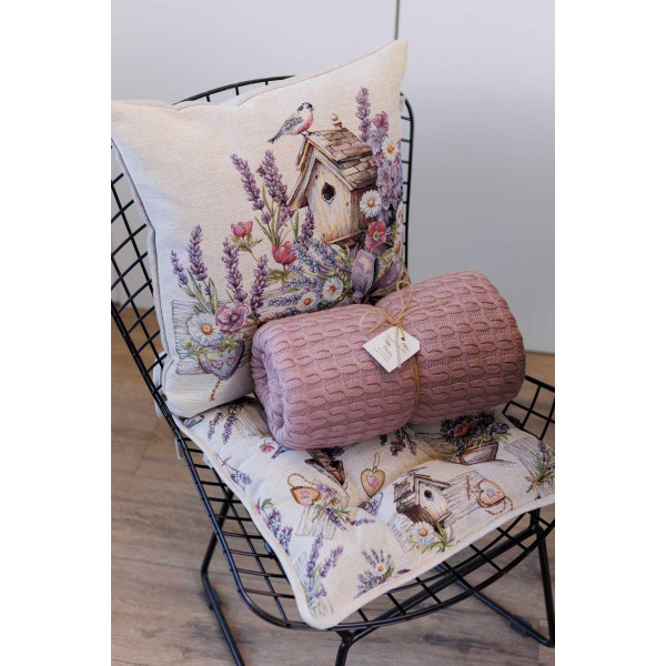 Фото - Подушка декоративная Прованс гобеленовая Лавандовый садик птичка на скворечнике 45х45 см (044310)