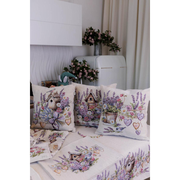 Фото - Наволочка Прованс гобеленовая Лавандовый садик птичка возле скворечника 45х45 см (044302)