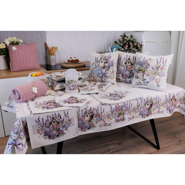 Фото - Подушка декоративная Прованс гобеленовая Лавандовый садик птичка возле скворечника 45х45 см (044312)