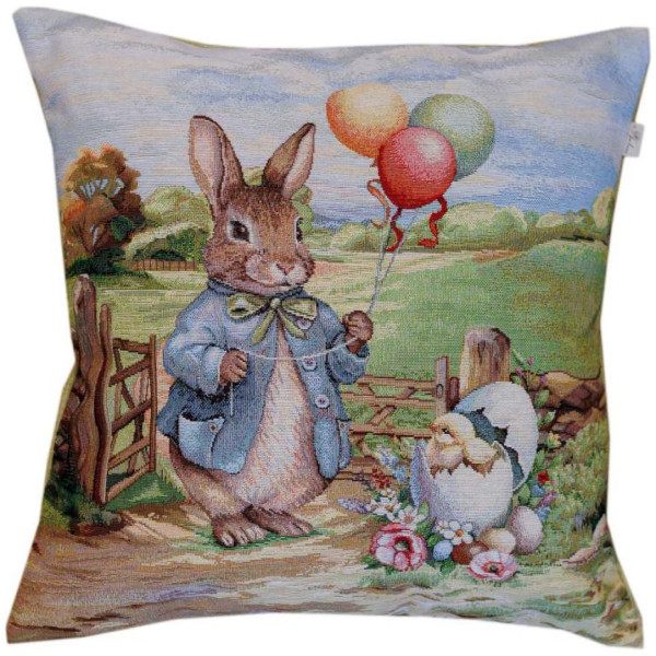 Фото - Подушка декоративная Прованс Пасхальная гобеленовая Настроение заяц с шариками 45х45 см (044332)