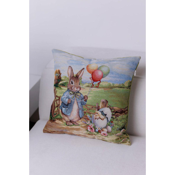 Фото - Подушка декоративная Прованс Пасхальная гобеленовая Настроение заяц с шариками 45х45 см (044332)