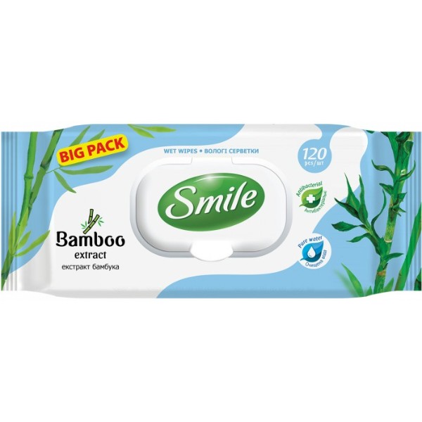 Фото - Салфетки гигиенические влажные Smile с экстрактом бамбука с клапаном 120 шт. (4823071642650)