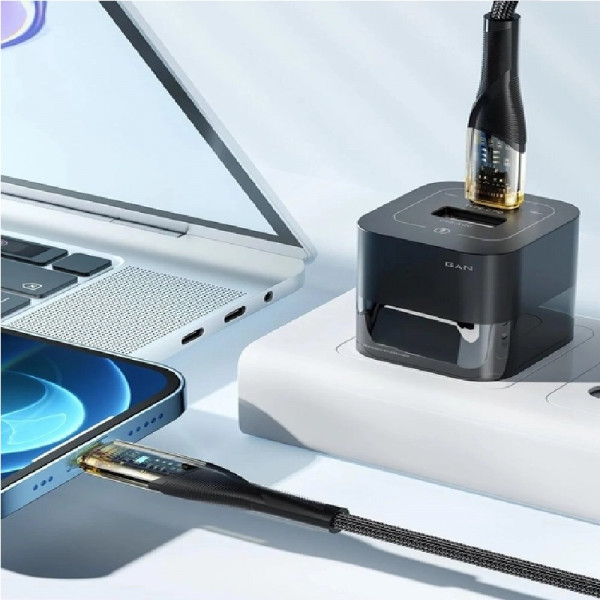 Фото - Кабель синхронізації даних Essager Interstellar Transparent Design USB Charging Cable Type C to Lightning 1m Black (EXCTL-XJ01-P)