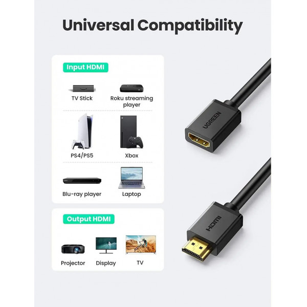 Фото - Кабель HDMI UGREEN HD107 Male to Female Extension Cable 0.5m Black (10140)