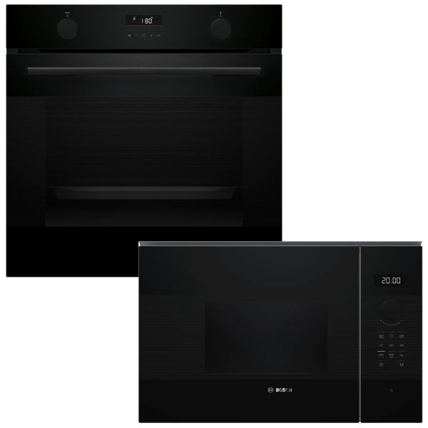 Фото - Комплект техніки Bosch Духова шафа + Мікрохвильова піч вбудована Bosch HUA736EA0T + BFL524MB2