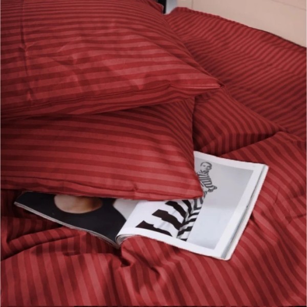 Фото - Простирадло двоспальне MirSon Бязь 17-0608 Stripe Red 180x200 см (2200010365528)