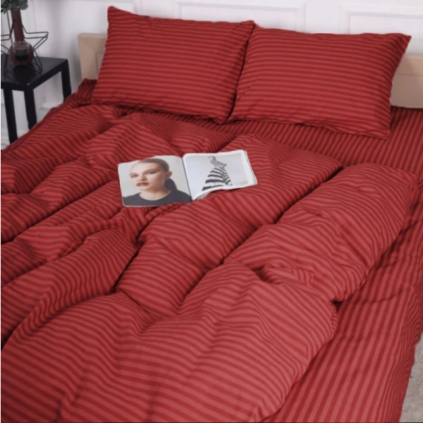Фото - Простирадло двоспальне MirSon Бязь 17-0608 Stripe Red 180x190 см (2200010365511)