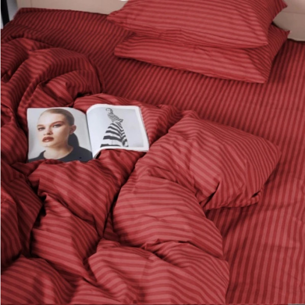 Фото - Простирадло двоспальне MirSon Бязь 17-0608 Stripe Red 180x190 см (2200010365511)