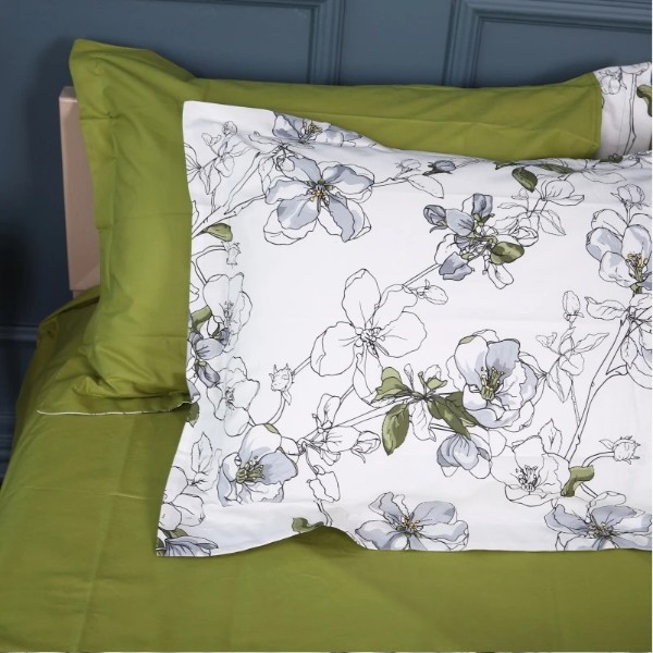 Фото - Простынь двуспальная MirSon Поплин 00-1 Olive Flowers 180х190 см (2200009699375)
