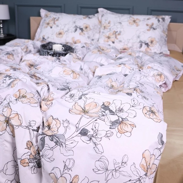 Фото - Простынь двуспальная MirSon Поплин 00-2 Beige Flowers 180х190 см (2200009700637)