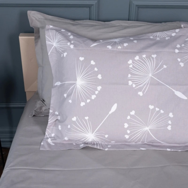 Фото - Простирадло двоспальне MirSon Поплін 00-3 Grey Dandelions 180х190 см (2200009701894)