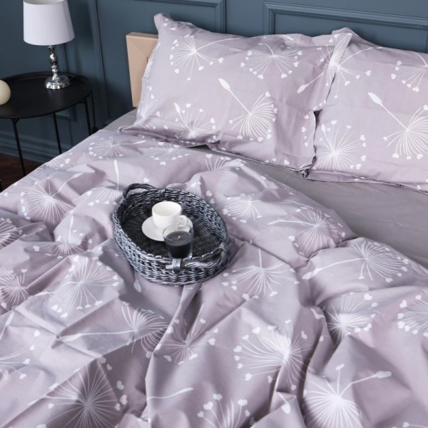 Фото - Простирадло двоспальне MirSon Поплін 00-3 Grey Dandelions 180х190 см (2200009701894)