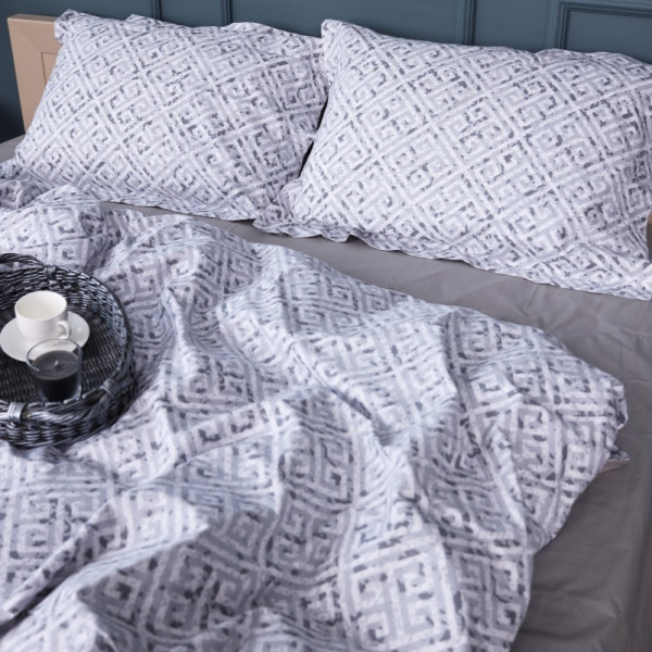 Фото - Простирадло двоспальне MirSon Поплін 00-6 Geometry Grey 180х200 см (2200009705717)