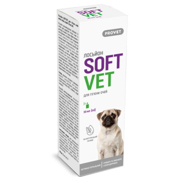 Фото - Лосьйон для котів і собак ProVET SOFTVET для гігієни очей 30 мл (4823082440085)