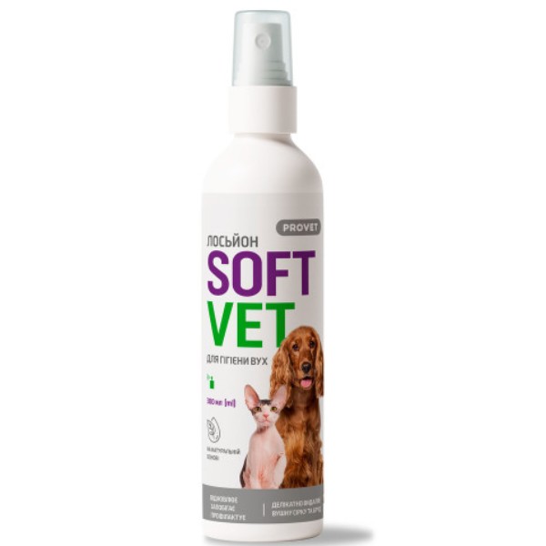 Фото - Лосьйон для котів і собак ProVET SOFTVET для гігієни вух 300 мл (4823082440115)