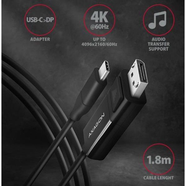 Фото - Кабель AXAGON RVC-DPC USB-C-DisplayPort 1.8м Black (RVC-DPC)