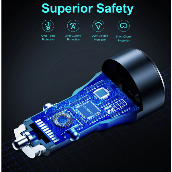 Фото - Автомобільний зарядний пристрій Choetech 1USB Type C 63W 1USB 18W PD3.0 QC3.0 Black (TC0010)