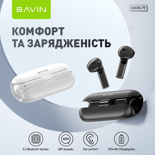 Фото - Навушники вкладиші бездротові TWS Bavin Hi-Res Black (HB-BA-79-BK)