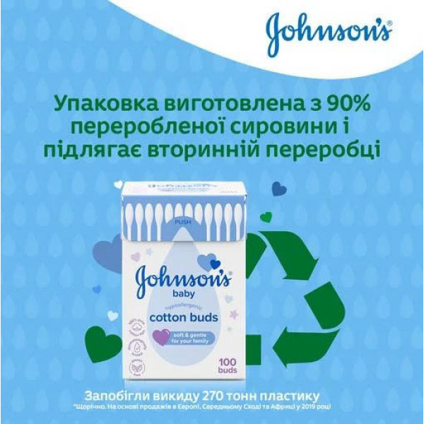 Фото - Вушні палички дитячі Johnson’s Baby Cotton Buds 100 шт. (3574661440460)