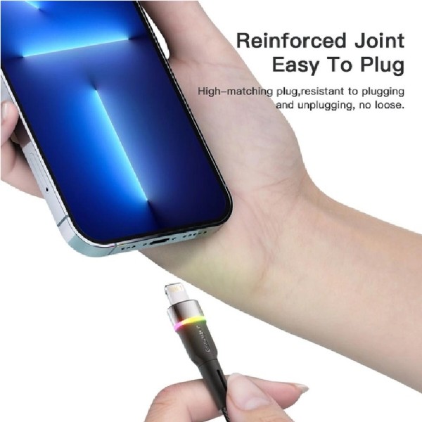 Фото - Кабель Essager Colorful LED USB Cable Fast Charging 2.4A USB-A to Lightning 0.5m Black (EXCL-XCDB01)