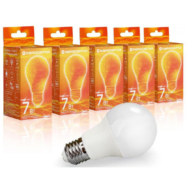 Фото - Лампочка світлодіодна Євросвітло 7Вт 4200К A-7-4200-27 Е27 5 шт. (000056701)