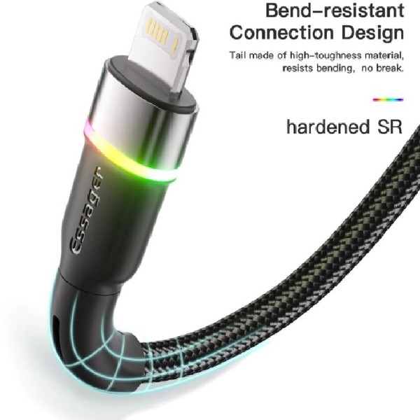 Фото - Кабель Essager Colorful LED USB Cable Fast Charging 2.4A USB-A to Lightning 0.5m Black (EXCL-XCDB01)