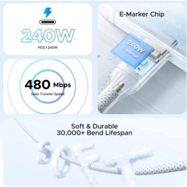 Фото - Кабель UGREEN USB 3.1 Type-C M-M 1 м Blue (75731)