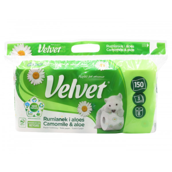 Фото - Туалетная бумага Velvet Camomile&Aloe 8 рулонов 3 слоя (VTPCA83)