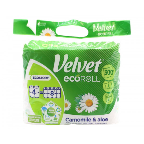 Фото - Туалетний папір Velvet Camomile&Aloe Eco Roll 4=8 рул. 3 шари (VTPCAER43n) Фото - Туалетний папір Velvet Camomile&Aloe Eco Roll 4=8 рул. 3 шари (VTPCAER43n)