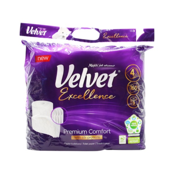 Фото - Туалетний папір Velvet Excellence Silk Proteins 9 рулонів 4 шари (VTPESP94) Фото - Туалетний папір Velvet Excellence Silk Proteins 9 рулонів 4 шари (VTPESP94)