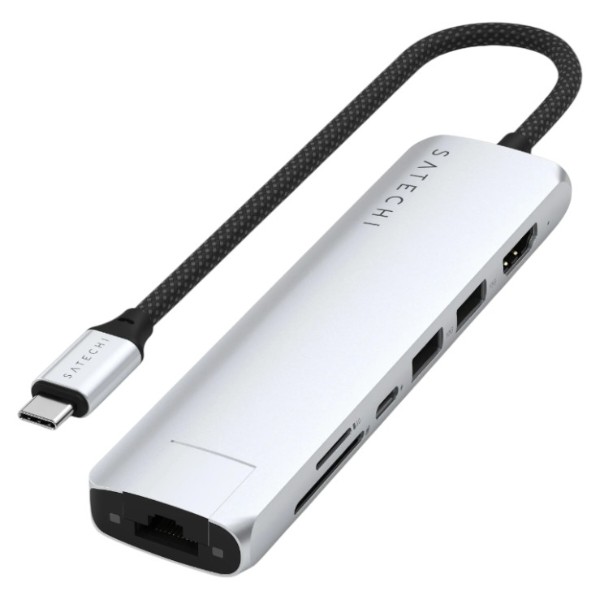 Фото - Хаб USB Satechi 7-in-1 USB-C Slim Multiport Adapter 4K with Ethernet Silver (ST-P7SS)