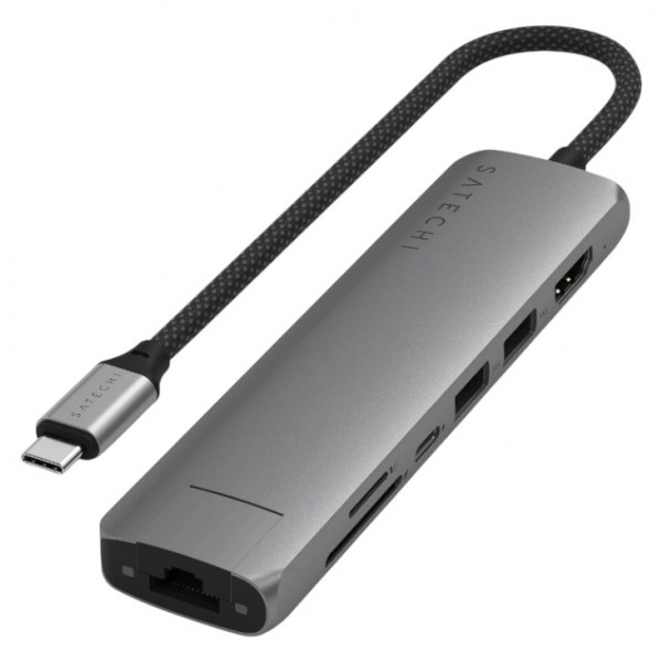Фото - Хаб USB Satechi 7-in-1 USB-C Slim Multiport Adapter 4K with Ethernet Space Grey (ST-P7SM)