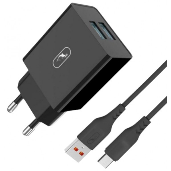 Фото - Мережевий зарядний пристрій SkyDolphin SC30V 2USB, 2.1A Black (SDMZP-000172)+кабель microUSB