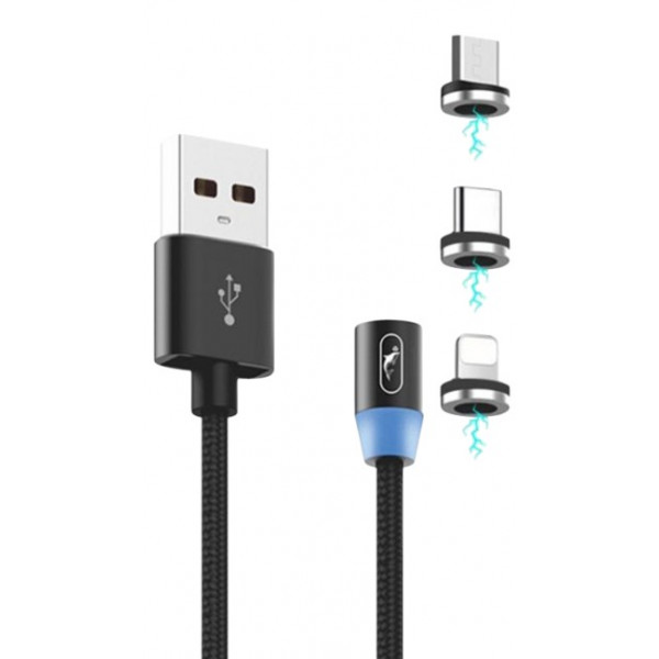 Фото - Кабель синхронізації даних SkyDolphin S59KIT Magnetic USB - Lightning + microUSB + Type-C 1m Black (SDUSB-000547)