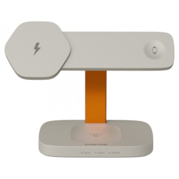 Фото - Бездротовий зарядний пристрій Canyon Hexagon WCS-310 QI 3 in 1 Light Grey Orange (CNS-WCS310LGOR)