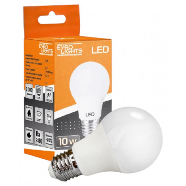 Фото - Лампочка светодиодная EVROLIGHT 10Вт 4200К A-10-4200-27 Е27 (000058112)