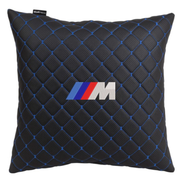Фото - Автомобільна подушка EVAtech ECO 40x40 см BMW M чорна з синьою ниткою SPBCSBLV006 Фото - Автомобільна подушка EVAtech ECO 40x40 см BMW M чорна з синьою ниткою SPBCSBLV006