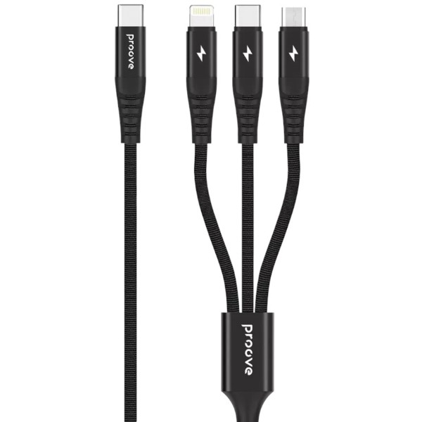 Фото - Кабель Proove Hydra 3 in1 Type-C + Micro USB + Lightning (1m) Black (CCHY15012101)