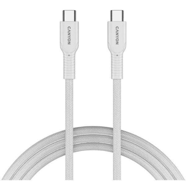 Фото - Кабель синхронізації даних Canyon OnWire 60CL C-C 60W COLOR Braided 1m White (CND-CCAP60AB10W)