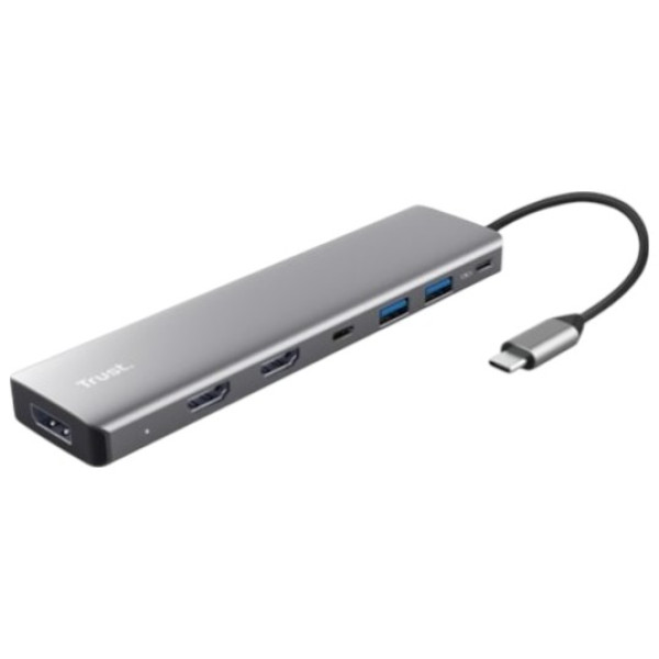 Фото - Хаб USB Trust Dalyx 7in1 USB-C> 2xUSB-А 3.2/2xUSB-С/2xHDMI/Display Port 0.16м Grey (25661)