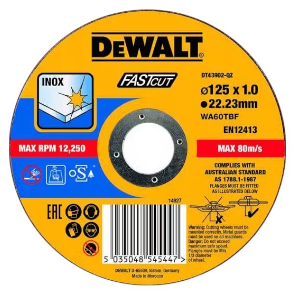 Фото - Круг відрізний по металу DeWALT INOX FASTCUT 125х1х22.23 мм (DT43902)