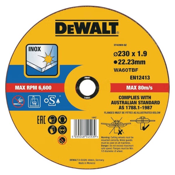 Фото - Круг відрізний по металу DeWALT INOX 230х1.9х22.23 мм (DT43909)