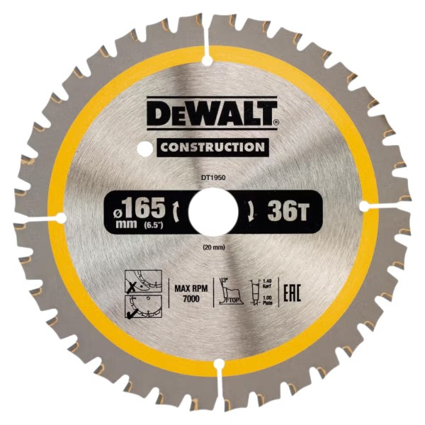 Фото - Круг відрізний по дереву DeWALT CONSTRUCTION 165х20 мм (DT1950)