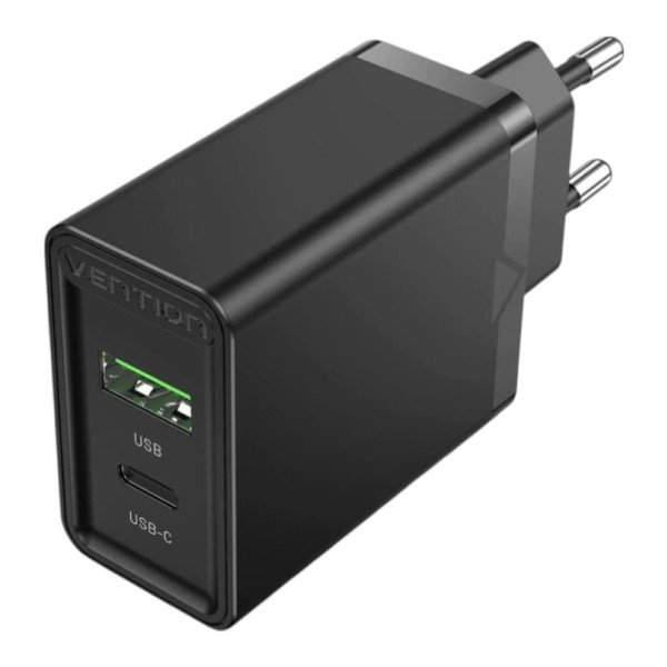 Фото - Мережевий зарядний пристрій Vention USB Type C + QC4.0 Black (FBBB0-EU)