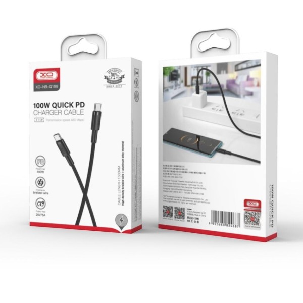 Фото - Кабель XO High Power Braided Type-C to Type-C - 100W 1m (NBQ199_С_Black)
