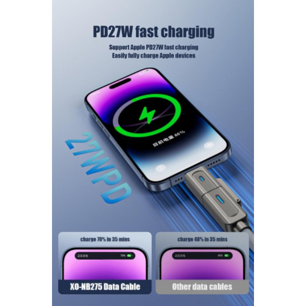 Фото - Кабель синхронізації даних XO Zinc Alloy Silicone Type-C/USB-A to TYPE-C/Lightning 4-in-1 60W 1m (NB275_4-in-1_Gray)