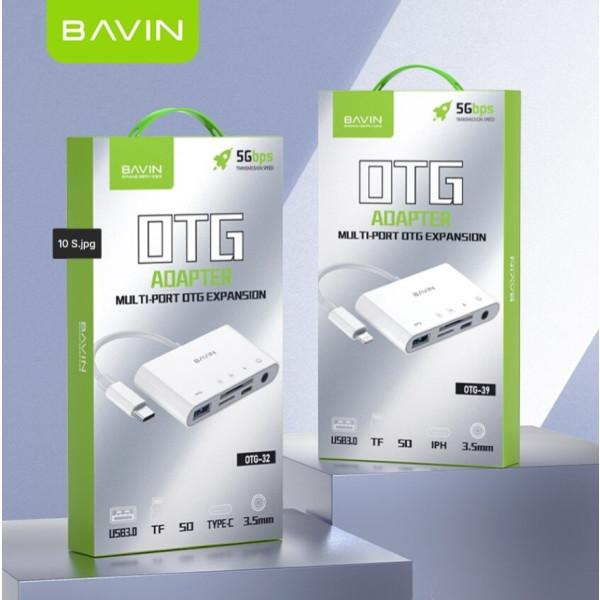 Фото - Хаб USB Bavin OTG-32 5 портів USB 3.0/TF/SD/Type-C/AUX 3.5 White