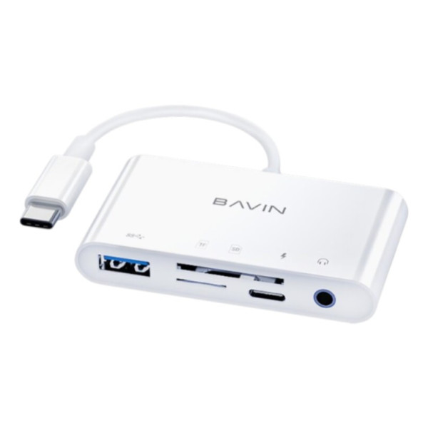 Фото - Хаб USB Bavin OTG-32 5 портів USB 3.0/TF/SD/Type-C/AUX 3.5 White