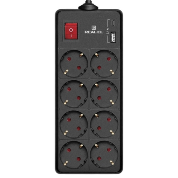 Фото - Мережевий фільтр REAL-EL RS-Protect 805 3 м Black (EL122300043)