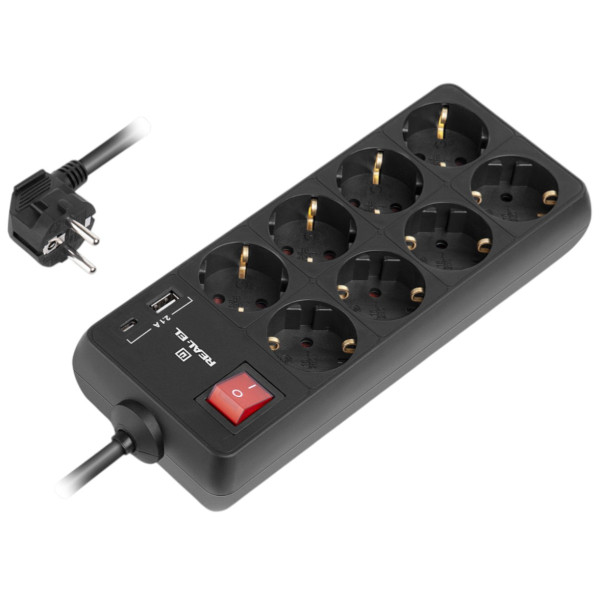 Фото - Мережевий фільтр REAL-EL RS-Protect 805 3 м Black (EL122300043)